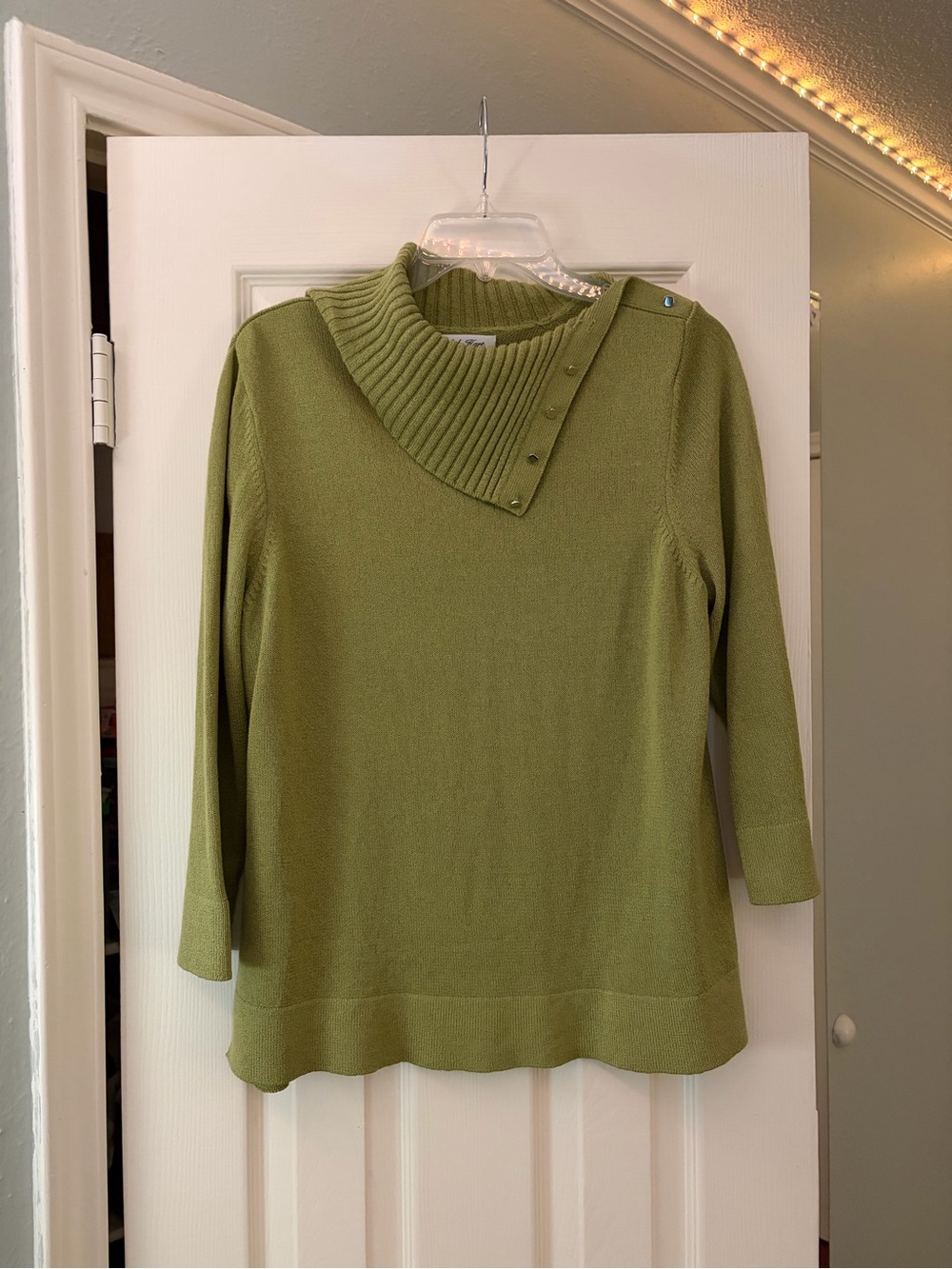 Vintage Y2K Olive Green Asymmetrical Collar Knit Sweater XL